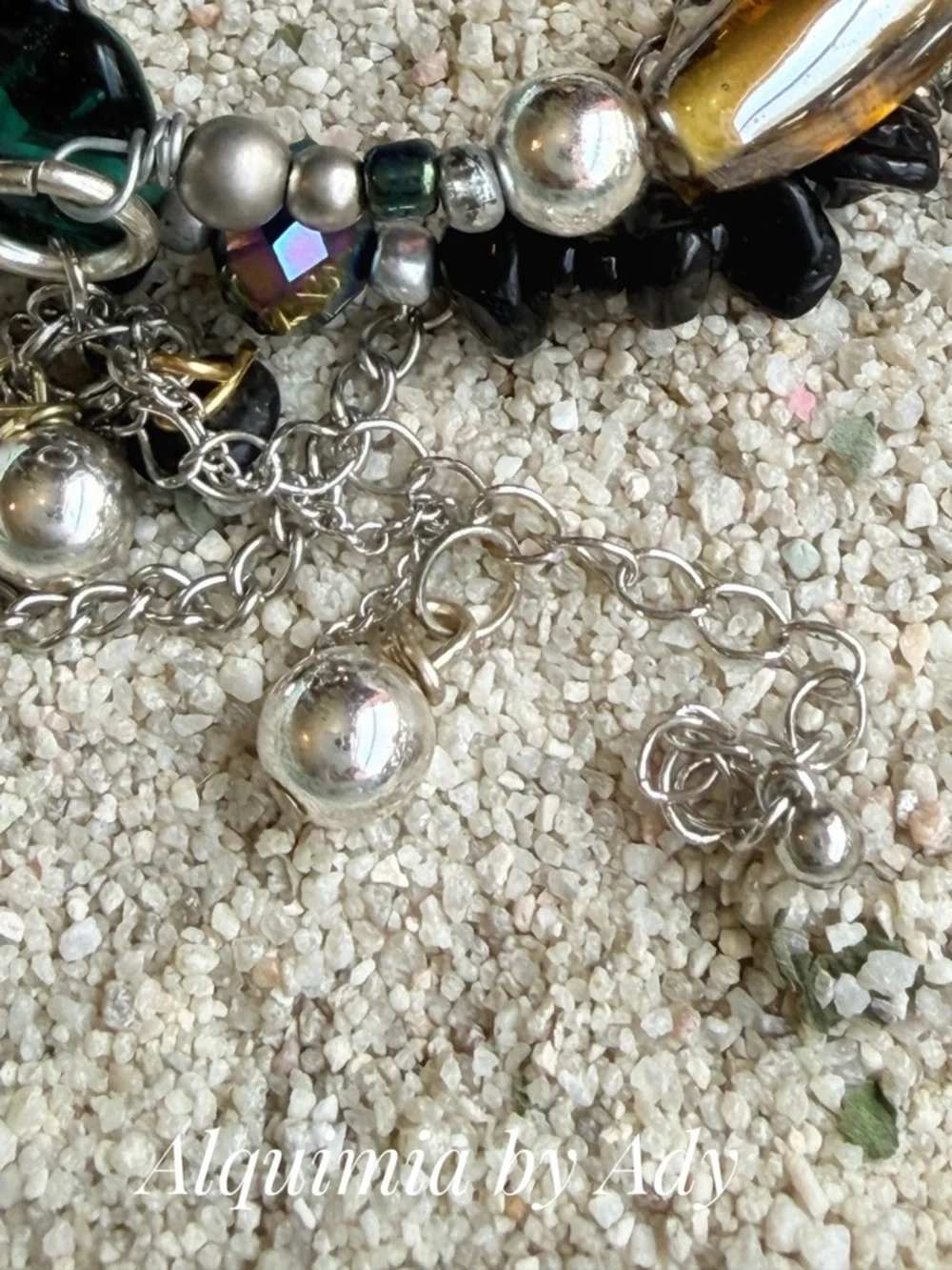 ONYX Black, Green, Amber Multi-Bead Charm Bracelet